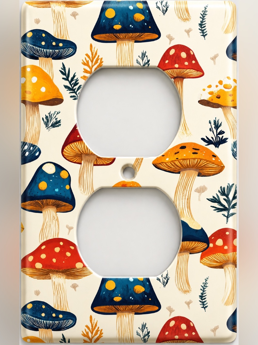 Handmade Colorful Mushroom Botanical Duplex Outlet Cover Plate